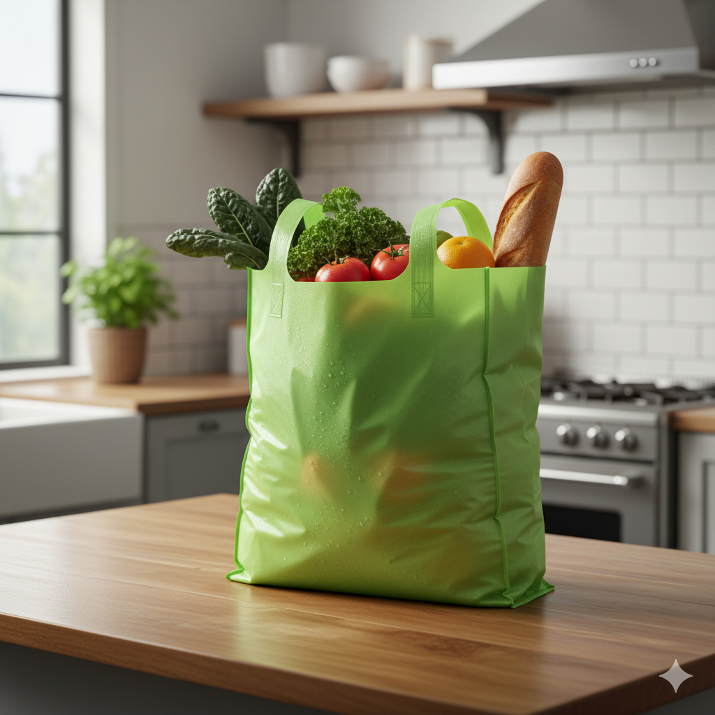 Green Fabric T-Shirt Bag 13+7x23 (XL) 40GSM 300/cs - Image 2