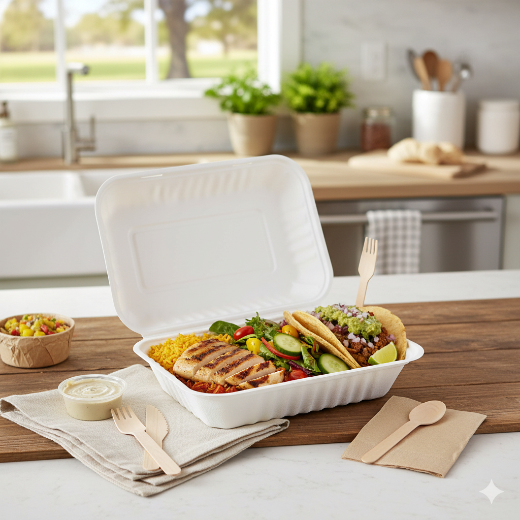 PP White Hinged Container 8.8x5.7x3" 150pcs/cs