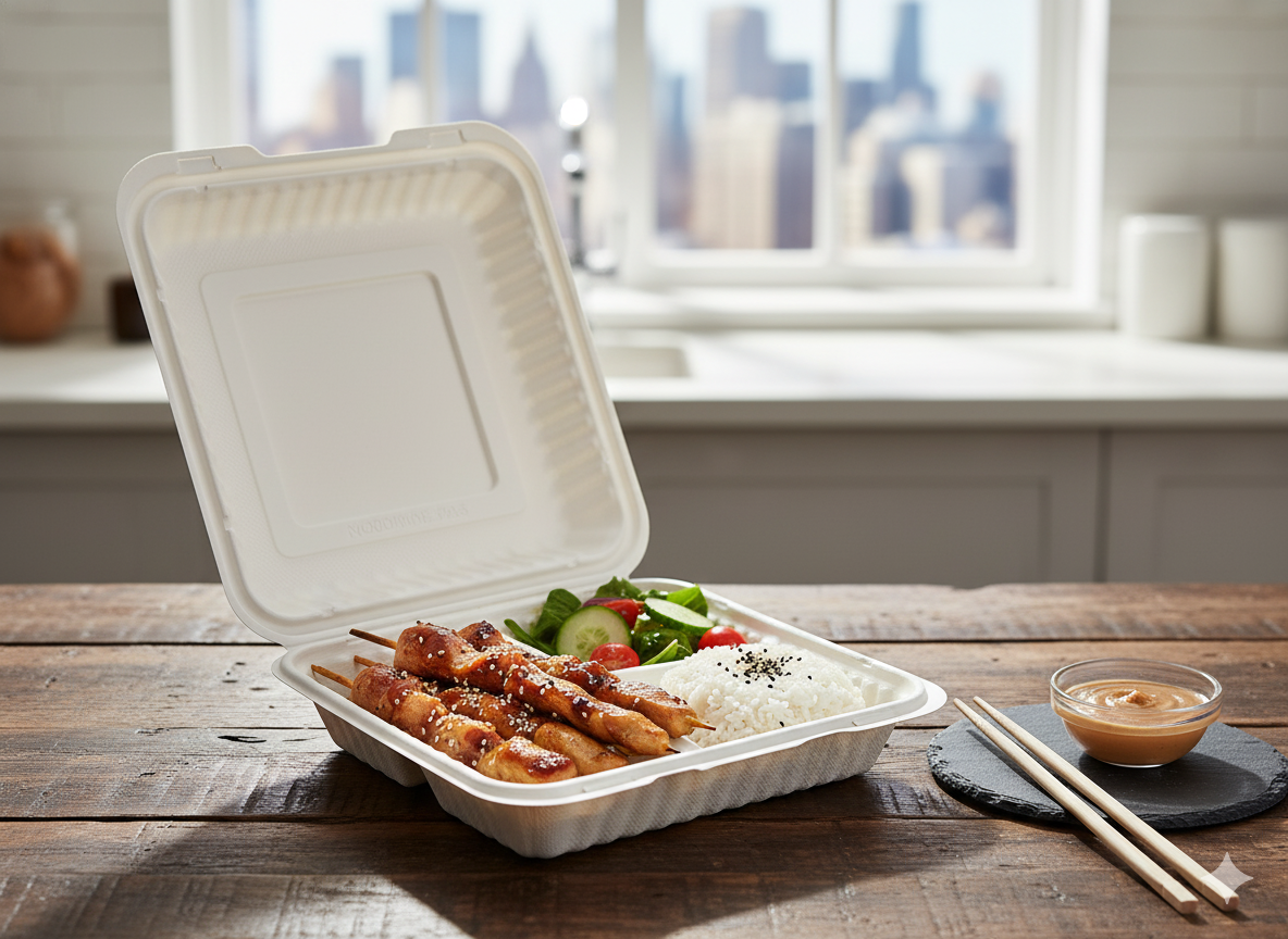 PP White Hinged 3-Comp Container 9x9x2.7" 150pcs/cs - Image 2