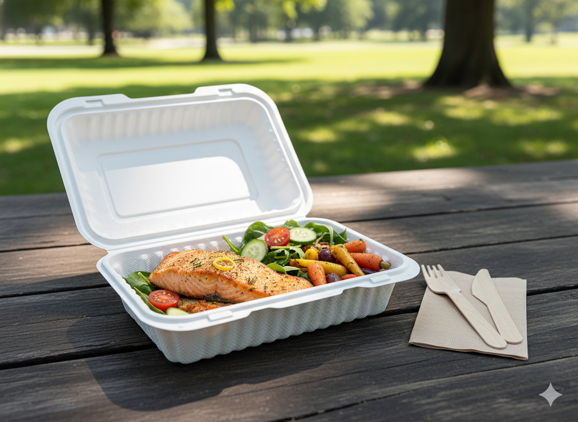 PP White Hinged Container with vent 9x6x2.8'' 150pcs/cs - Image 2