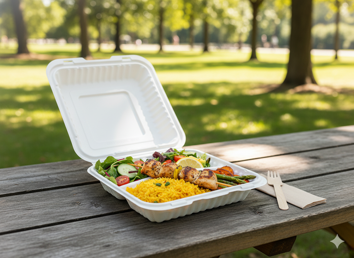 PP White Hinged 3-Comp Container 8x8x2.7'' 150pcs/cs - Image 2