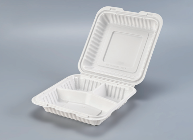 PP White Hinged 3-Comp Container 8x8x2.7'' 150pcs/cs