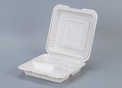 PP White Hinged 3-Comp Container 9x9x2.7" 150pcs/cs